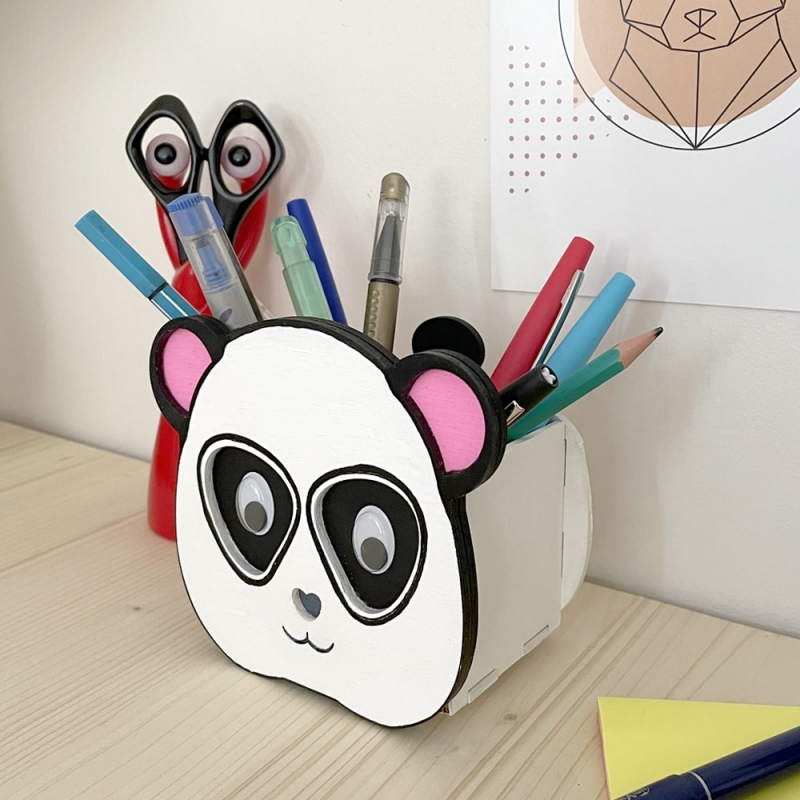 Boite à crayons panda en bois, loisir créatif à peindre