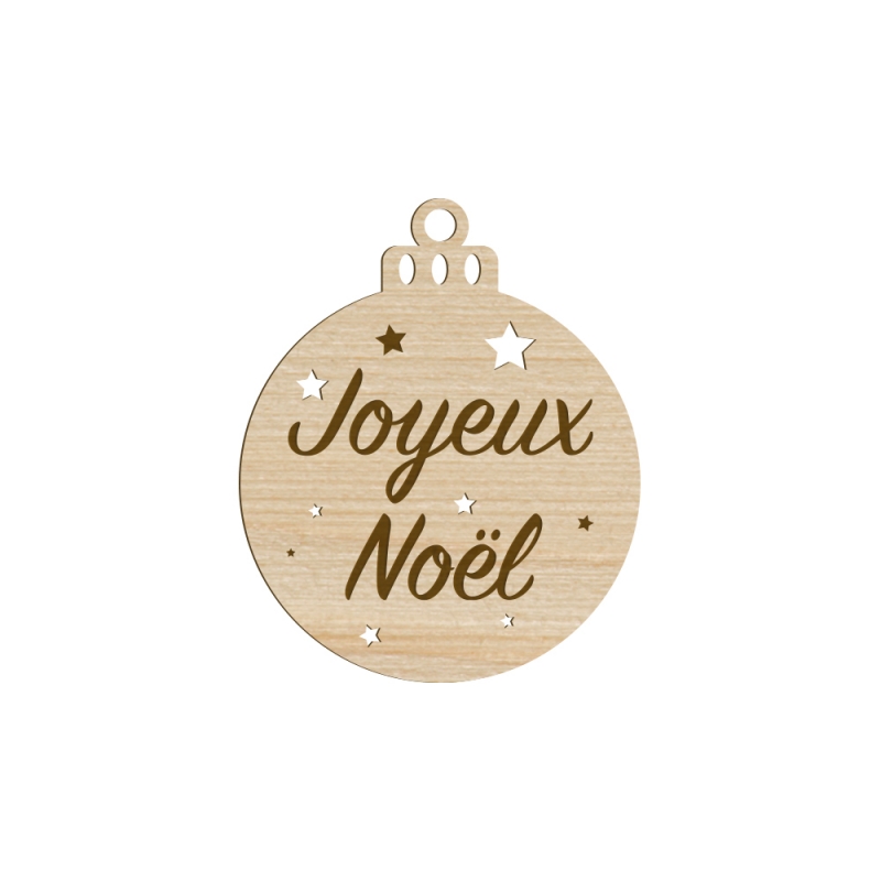 Boule "Joyeux Noël" Étoilée en Bois 8cm Déco Chic de Noël