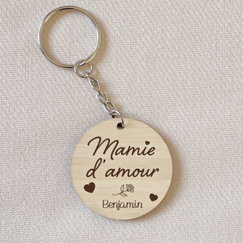 Porte-clés en bois personnalisé - Mamie d'amour