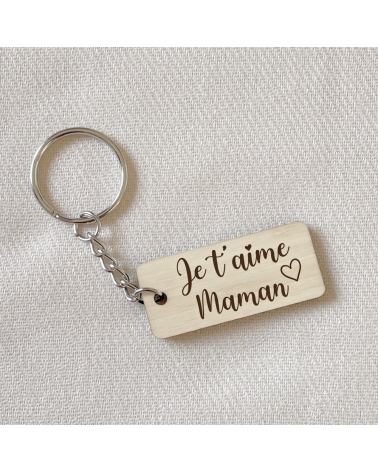 Porte-clés cadeau maman en bois